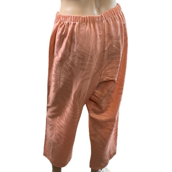 Dana Gibson Coral Floral Pattern Elastic Waist Silk Pants Sz Lg Coastal Grandma - Picture 10 of 14